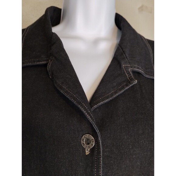 Denim & Co. Women's Trench Coat Metal Buttons Front Pockets Tie Back Large - Picture 8 of 9